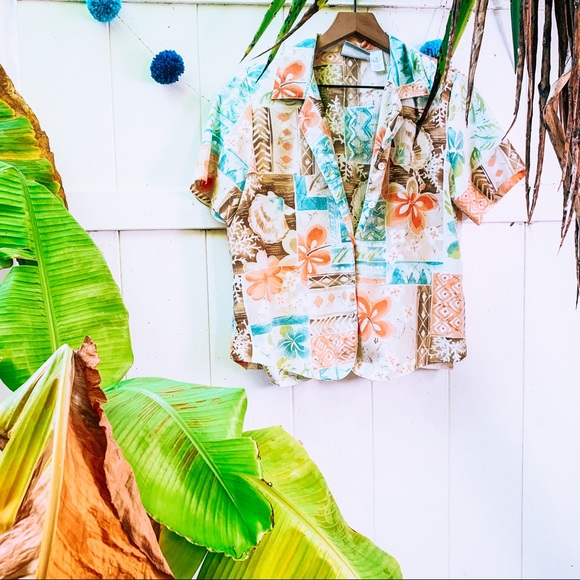 vintage vsco y2k Shell Hawaiian button up popover - Picture 3 of 10